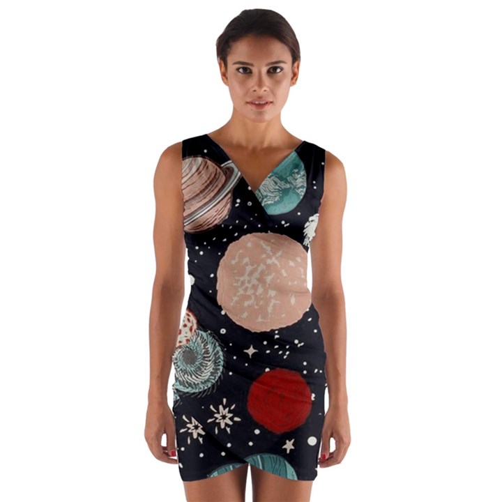 Space Galaxy Pattern Wrap Front Bodycon Dress