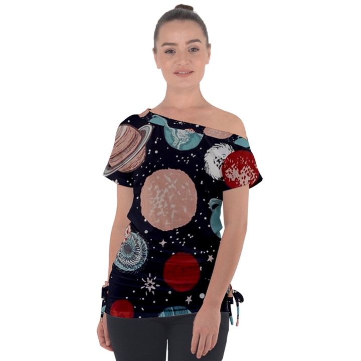 Space Galaxy Pattern Tie-Up Tee