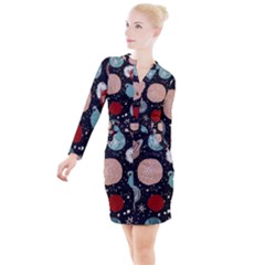 Space Galaxy Pattern Button Long Sleeve Dress by Vaneshart