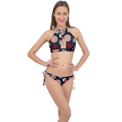 Space Galaxy Pattern Cross Front Halter Bikini Set by Vaneshart