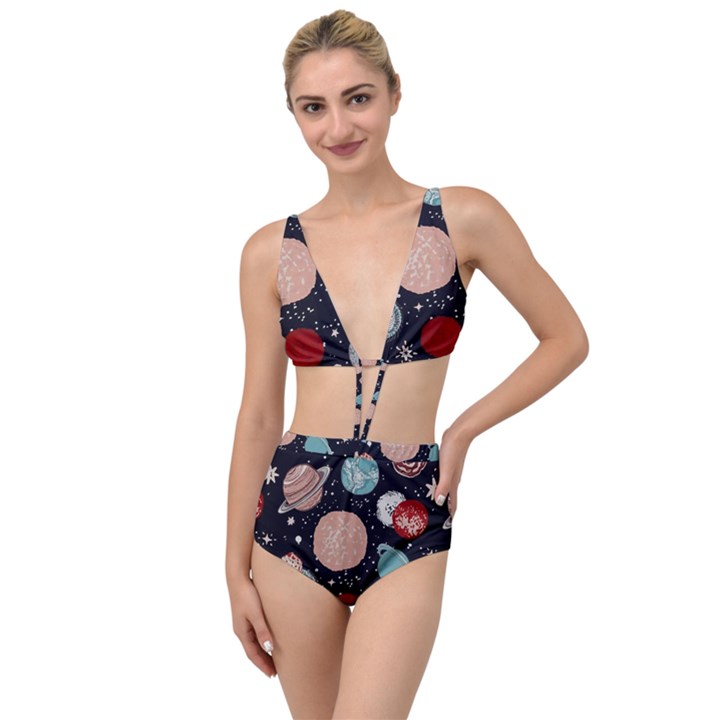 Space Galaxy Pattern Tied Up Two Piece Swimsuit