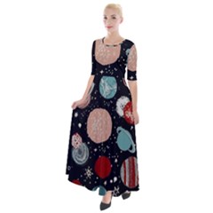 Space Galaxy Pattern Half Sleeves Maxi Dress