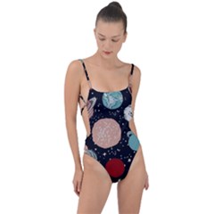 Space Galaxy Pattern Tie Strap One Piece Swimsuit by Vaneshart