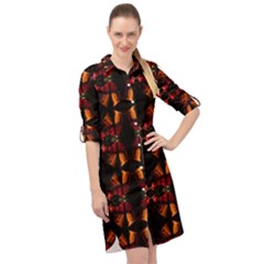 Christmas Bells Background Long Sleeve Mini Shirt Dress