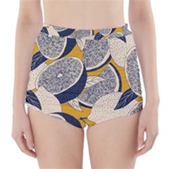 Blue And Ochre High-waisted Bikini Bottoms by Vaneshart