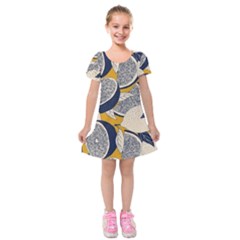 Blue And Ochre Kids  Short Sleeve Velvet Dress by Vaneshart