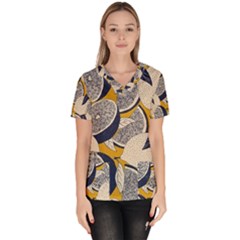 Blue And Ochre Women s V-neck Scrub Top by Vaneshart