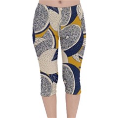 Blue And Ochre Velvet Capri Leggings 