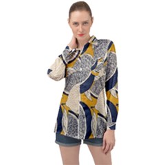 Blue And Ochre Long Sleeve Satin Shirt