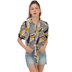 Blue And Ochre Tie Front Shirt 