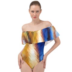 Abstract Paint Smears Off Shoulder Velour Bodysuit 