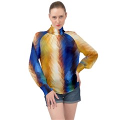 Abstract Paint Smears High Neck Long Sleeve Chiffon Top