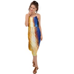 Abstract Paint Smears Waist Tie Cover Up Chiffon Dress