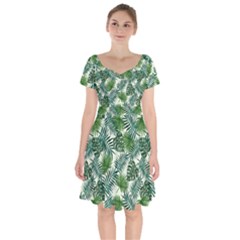 Leaves Tropical Wallpaper Foliage Short Sleeve Bardot Dress by Vaneshart