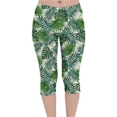 Leaves Tropical Wallpaper Foliage Velvet Capri Leggings 