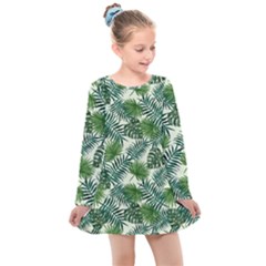 Leaves Tropical Wallpaper Foliage Kids  Long Sleeve Dress by Vaneshart