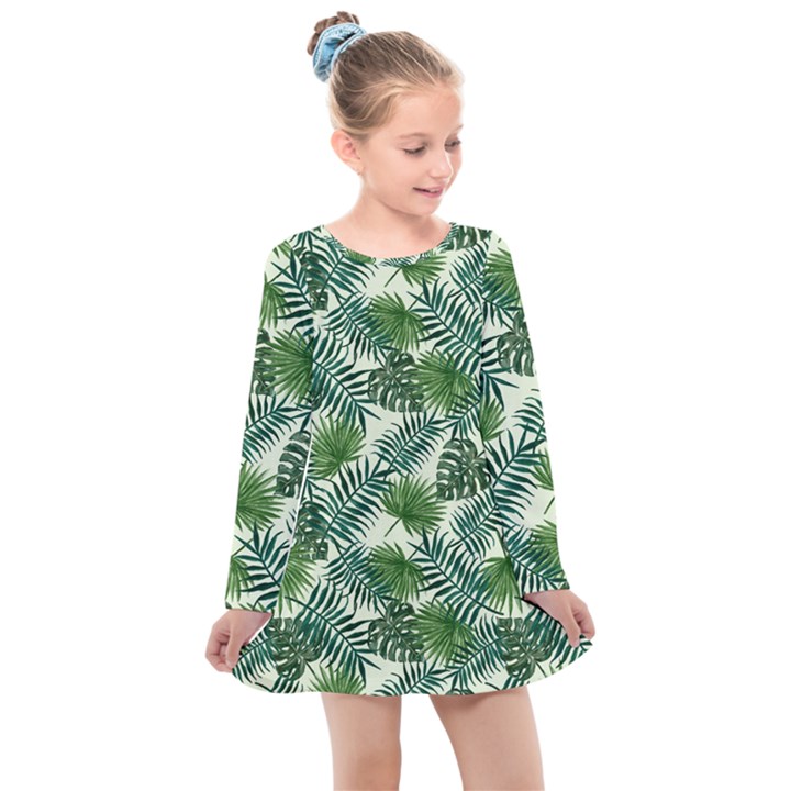 Leaves Tropical Wallpaper Foliage Kids  Long Sleeve Dress