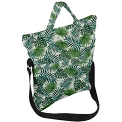 Leaves Tropical Wallpaper Foliage Fold Over Handle Tote Bag by Vaneshart