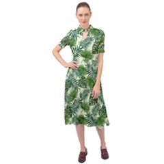 Leaves Tropical Wallpaper Foliage Keyhole Neckline Chiffon Dress