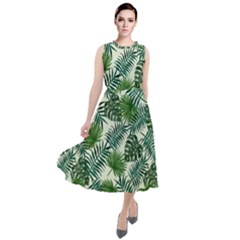 Leaves Tropical Wallpaper Foliage Round Neck Boho Dress