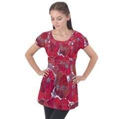 Floral Pattern Background Puff Sleeve Tunic Top by Vaneshart