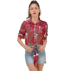 Floral Pattern Background Tie Front Shirt 