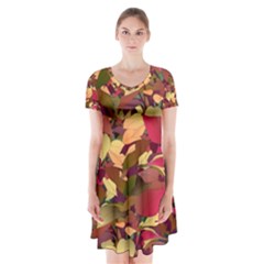 Floral Pattern Design Short Sleeve V-neck Flare Dress by Vaneshart