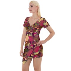 Floral Pattern Design Short Sleeve Asymmetric Mini Dress by Vaneshart