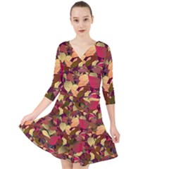 Floral Pattern Design Quarter Sleeve Front Wrap Dress by Vaneshart