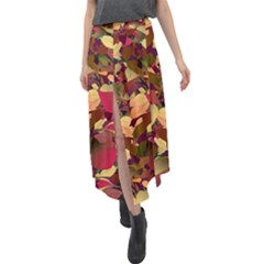 Floral Pattern Design Velour Split Maxi Skirt