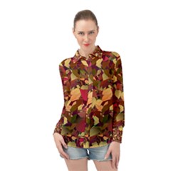 Floral Pattern Design Long Sleeve Chiffon Shirt