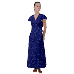 Constellations Pattern Flutter Sleeve Maxi Dress