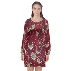 Floral Pattern Background Long Sleeve Chiffon Shift Dress 