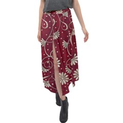 Floral Pattern Background Velour Split Maxi Skirt