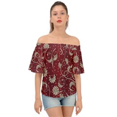 Floral Pattern Background Off Shoulder Short Sleeve Top