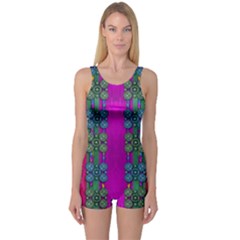 Flowers In A Rainbow Liana Forest Festive One Piece Boyleg Swimsuit by pepitasart