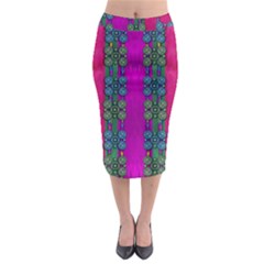 Flowers In A Rainbow Liana Forest Festive Midi Pencil Skirt by pepitasart