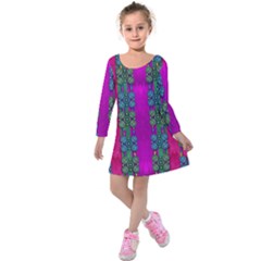 Flowers In A Rainbow Liana Forest Festive Kids  Long Sleeve Velvet Dress by pepitasart