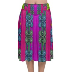 Flowers In A Rainbow Liana Forest Festive Velvet Flared Midi Skirt by pepitasart