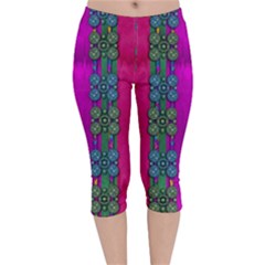 Flowers In A Rainbow Liana Forest Festive Velvet Capri Leggings  by pepitasart