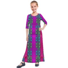 Flowers In A Rainbow Liana Forest Festive Kids  Quarter Sleeve Maxi Dress by pepitasart