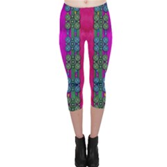 Flowers In A Rainbow Liana Forest Festive Capri Leggings  by pepitasart