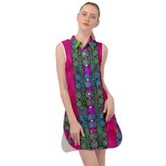 Flowers In A Rainbow Liana Forest Festive Sleeveless Shirt Dress by pepitasart