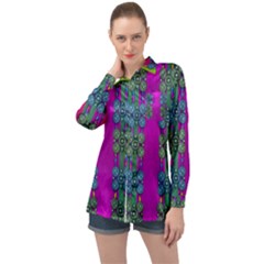 Flowers In A Rainbow Liana Forest Festive Long Sleeve Satin Shirt