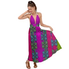 Flowers In A Rainbow Liana Forest Festive Backless Maxi Beach Dress