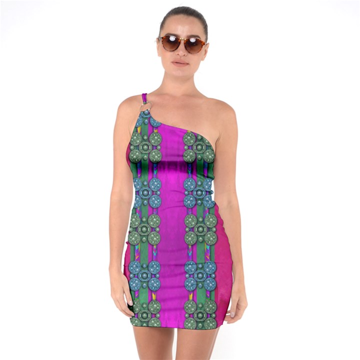 Flowers In A Rainbow Liana Forest Festive One Soulder Bodycon Dress