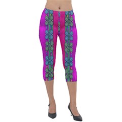 Flowers In A Rainbow Liana Forest Festive Lightweight Velour Capri Leggings  by pepitasart