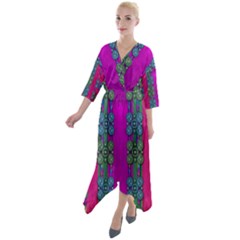 Flowers In A Rainbow Liana Forest Festive Quarter Sleeve Wrap Front Maxi Dress