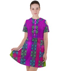 Flowers In A Rainbow Liana Forest Festive Short Sleeve Shoulder Cut Out Dress  by pepitasart