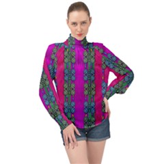 Flowers In A Rainbow Liana Forest Festive High Neck Long Sleeve Chiffon Top by pepitasart